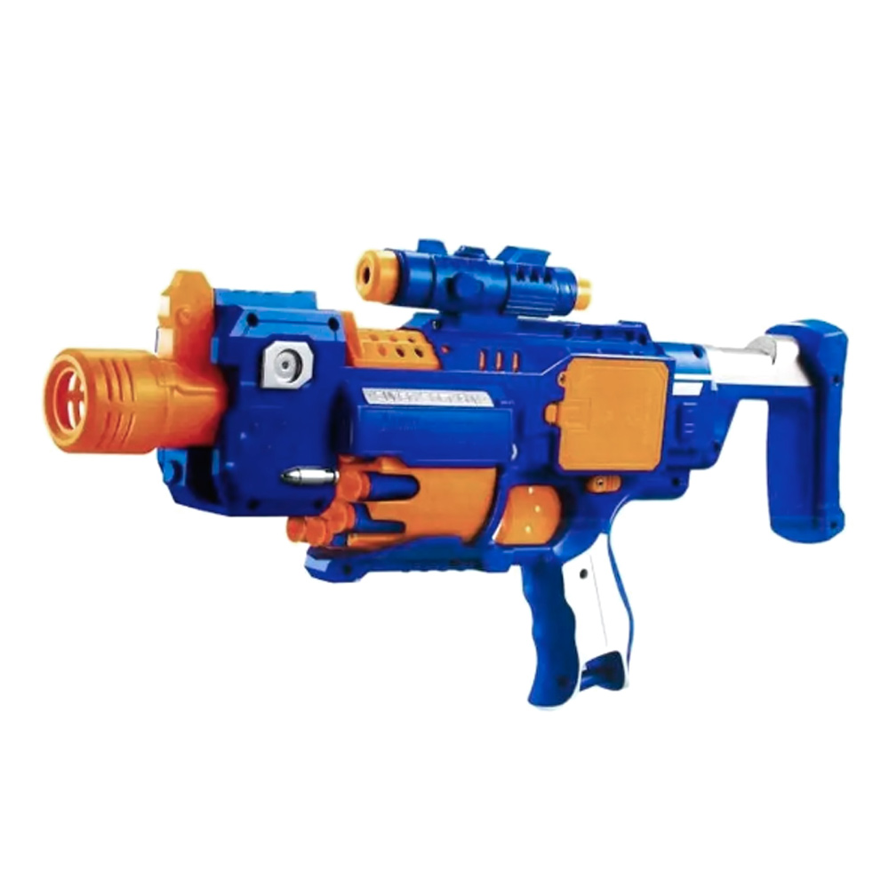 

Бластер игрушечный Lefan Toys полуавтоматический на батарейках, с софт-патронами, 9928, Оранжевый;синий, 9928