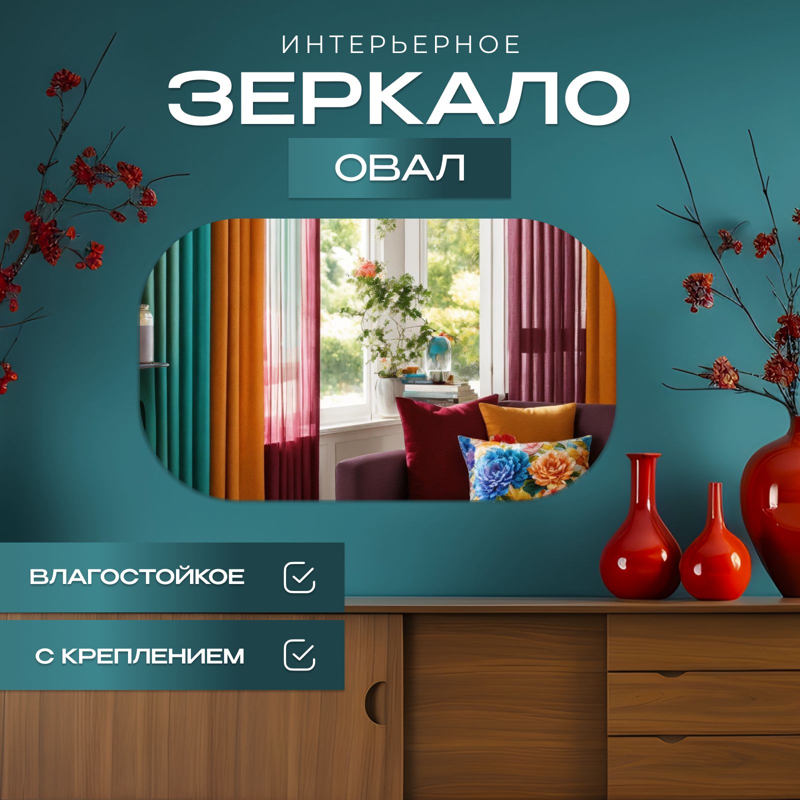 

Зеркало настенное овальное 40х100 см, Прозрачный, овальные