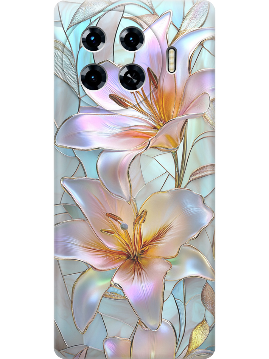 

Силиконовый чехол на Tecno Spark 20 Pro+ с принтом "Витраж с лилиями", Прозрачный;белый;голубой;розовый, 783985023