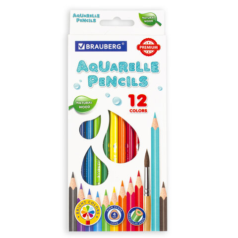 

Карандаши цветные акварельные BRAUBERG PREMIUM AQUARELLE, 12 цветов, грифель мягкий 4 мм,, Разноцветные