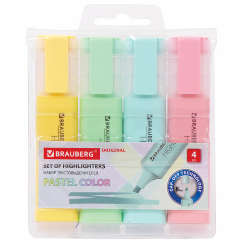 

Набор текстовыделителей 4 ЦВЕТА, "ORIGINAL PASTEL", линия письма 1-5 мм, 151697, (2шт.), Разноцветный