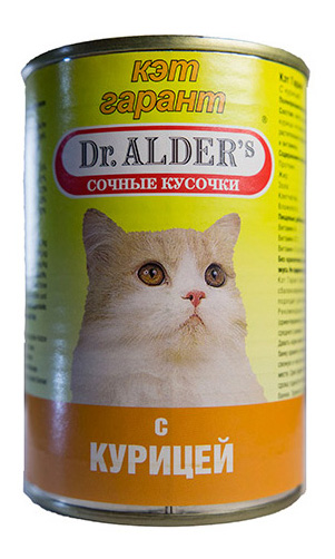 Консервы для кошек Dr. Alder's cat Garant, с курицей в соусе, 415г