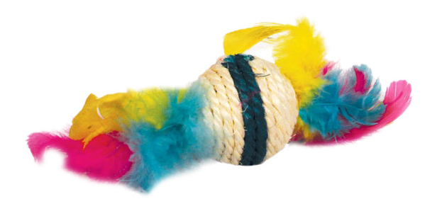 Мяч для кошек Triol Шарик с перьями сизаль, разноцветный, 9 см