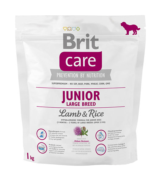 

Сухой корм для щенков Brit Care Junior Large Breed, для крупных пород, ягненок и рис, 1кг, Care Junior Large Breed