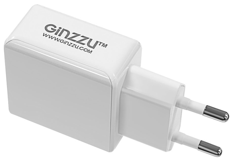 фото Сетевое зарядное устройство ginzzu ga-3313uw, 2xusb, 3,1 a, white