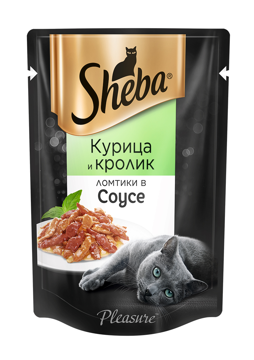 фото Влажный корм для кошек sheba pleasure ломтики из курицы и кролика в соусе, 85г х 24шт