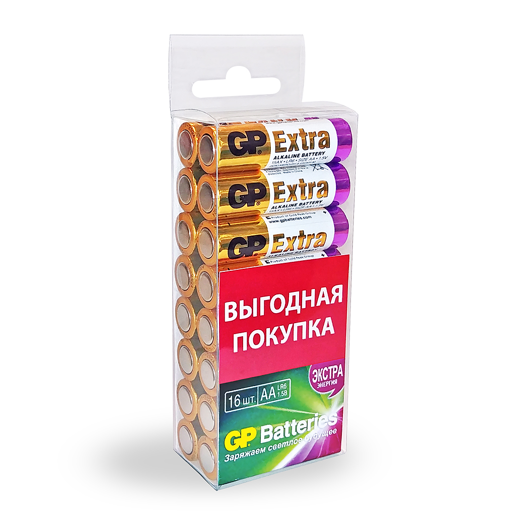 Батарейка GP Extra АА 15AX-2CRB16 16 шт алкалиновые батарейки gp aа 6 шт extra alkaline 15а 15ax 2cr6 extra