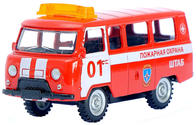 Машина металлическая «Микроавтобус пожарная служба», инерционная, масштаб 1:43 Автоград