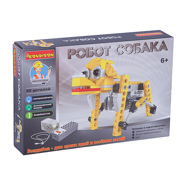 

Конструктор Bondibon "Робот-собака", 90 деталей, Желтый
