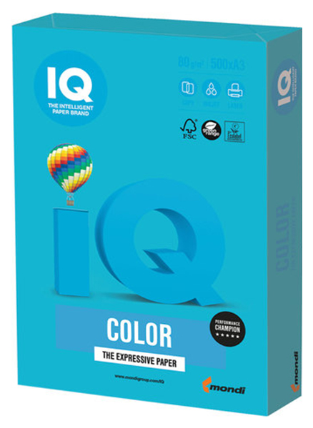 

Бумага IQ (АйКью) color, А3, 80 г/м2, 500 л, интенсив светло-синяя, AB48...