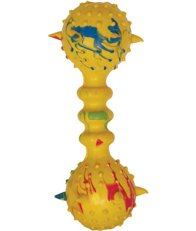 Жевательная игрушка для собак Triol Гантель шипованная с колокольчиком из резины, 14 см