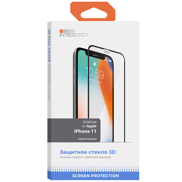 

Защитное стекло InterStep для iPhone 11 (IS-TG-IPH612019-03IFB0-MVGD00), 3D Full Cover для iPhone 6.1 2019 черн. рамка
