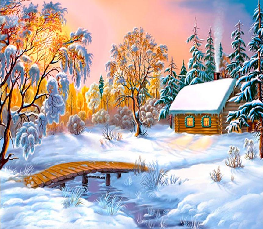 

Алмазная вышивка Алмазное Хобби Зимний домик у реки, 40x50 см, Зимний домик у реки