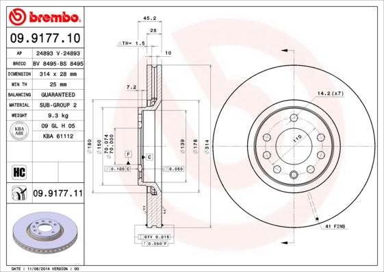 фото Тормозной диск brembo 09917711