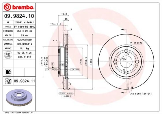 фото Тормозной диск brembo 09.9824.11