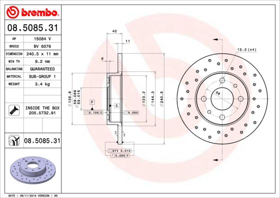 фото Тормозной диск brembo 08.5085.31