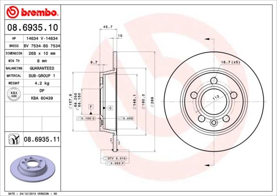 фото Тормозной диск brembo 08.6935.10