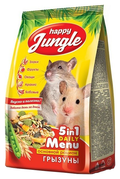 

Сухой корм для грызунов Happy Jungle универсальный, 350 г, 5in1 Daily Menu