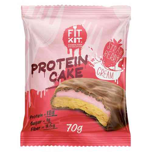 фото Fit kit protein cake 70 г (вкус: клубника со сливками) протеиновое печенье