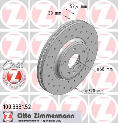 фото Тормозной диск zimmermann 100.3331.52