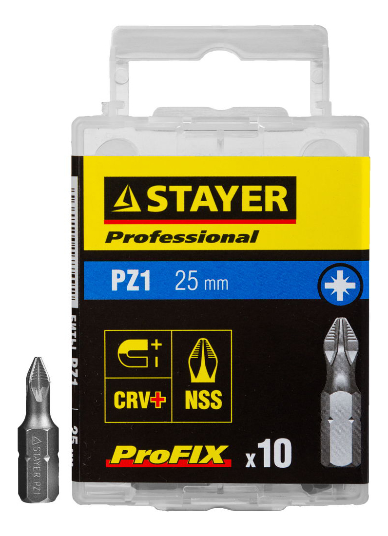 

Набор бит PZ для шуруповерта Stayer 26221-1-25-10_z01, Биты Stayer 'PROFESSIONAL' ProFix Pozidriv, тип хвостовика C 1/4', № 1, L=25мм, 10шт