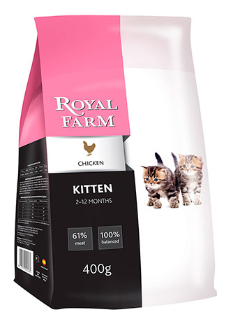 

Сухой корм для котят ROYAL FARM Kitten, курица, 0,4кг, Kitten
