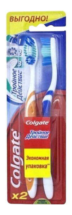 фото Зубная щетка colgate тройное действие средние экономичная упаковка 2 щетки в упаковке