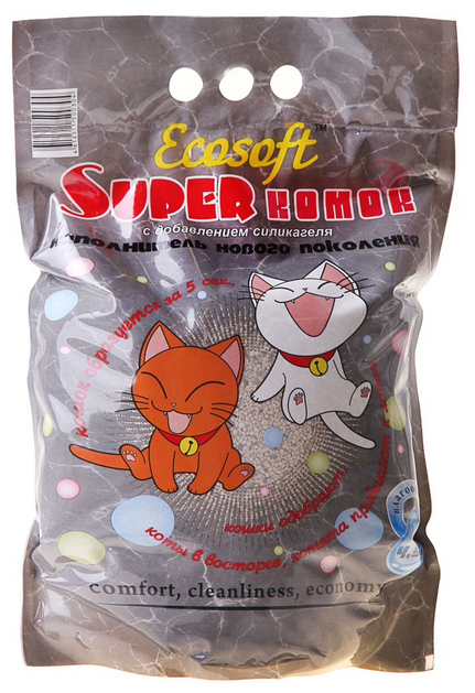 Комкующийся наполнитель для кошек Ecosoft Супер Комок, трепел, 3 кг, 4 л