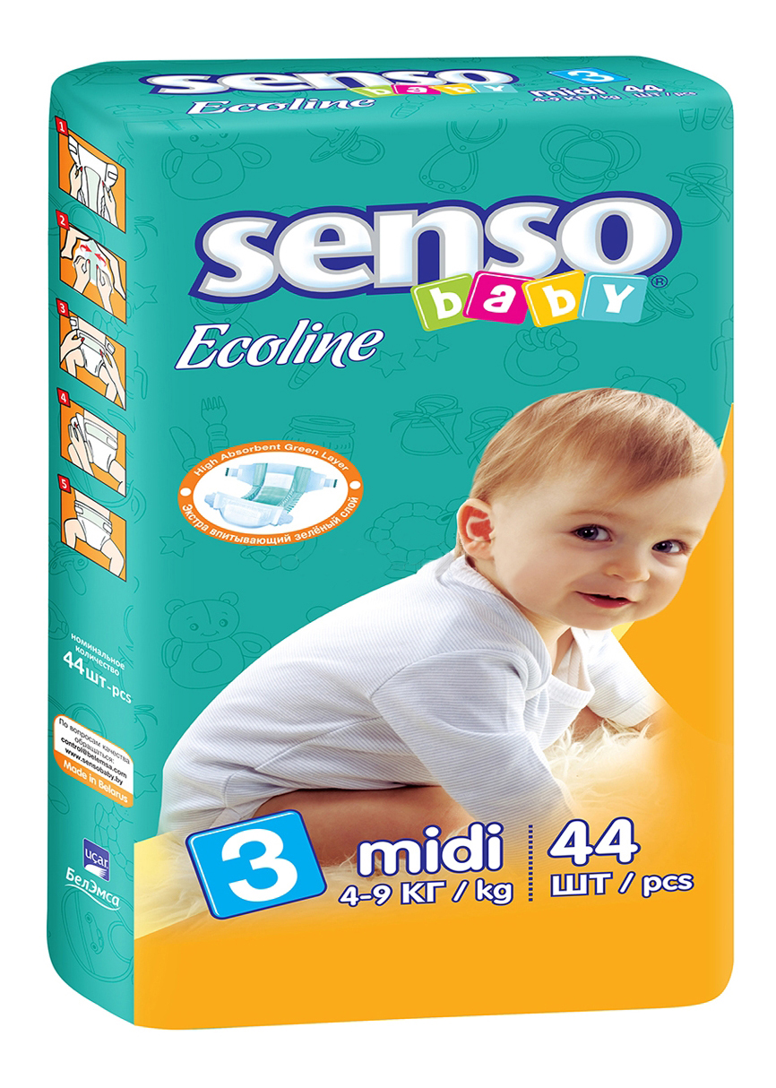 фото Подгузники senso baby midi (4-9 кг), 44 шт.