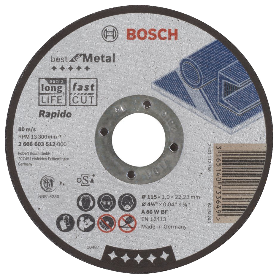 фото Диск отрезной абразивный bosch best по метл 115x1,0, прям 2608603512