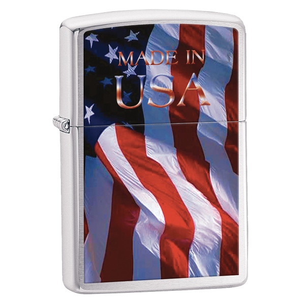 

Бензиновая зажигалка Zippo Made Im Usa Flag 24797 High Polish Chrome, Серебристый, Made Im Usa Flag 24797