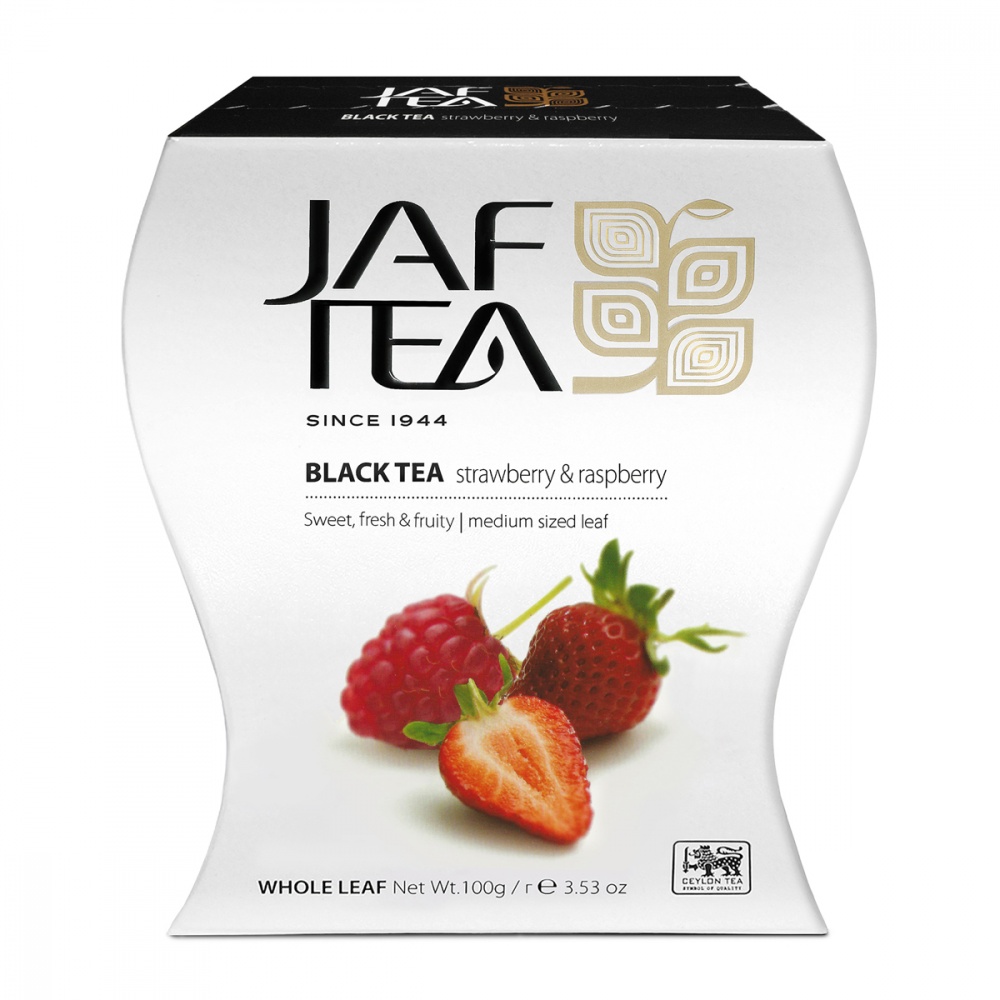 фото Чай jaf tea strawberry & raspberry черный листовой с добавками 100 г
