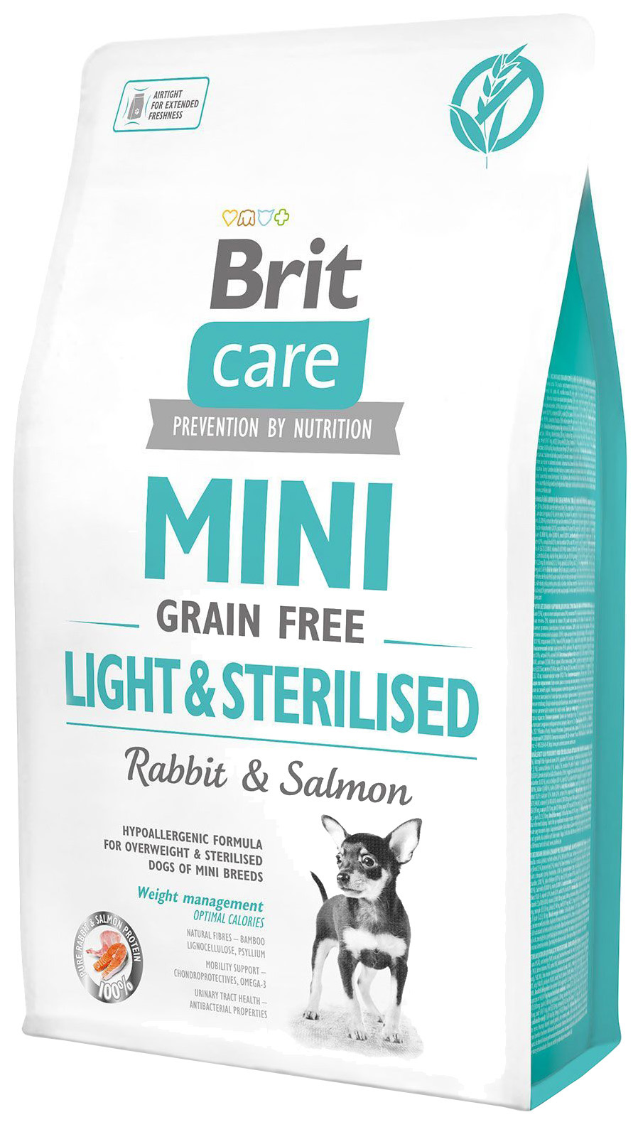 фото Сухой корм для собак brit care mini light&sterilised, для мелких пород, кролик,лосось,2кг