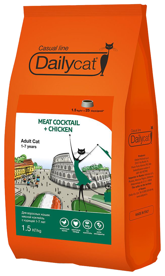 фото Сухой корм для кошек dailycat casual line, мясной коктейль с курицей, 1,5кг