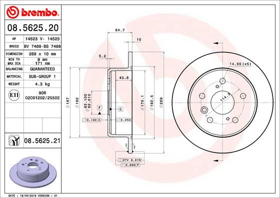 фото Тормозной диск brembo 08.5625.21