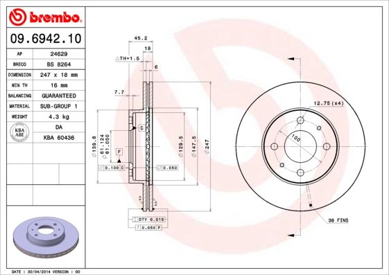 фото Тормозной диск brembo 09.6942.10