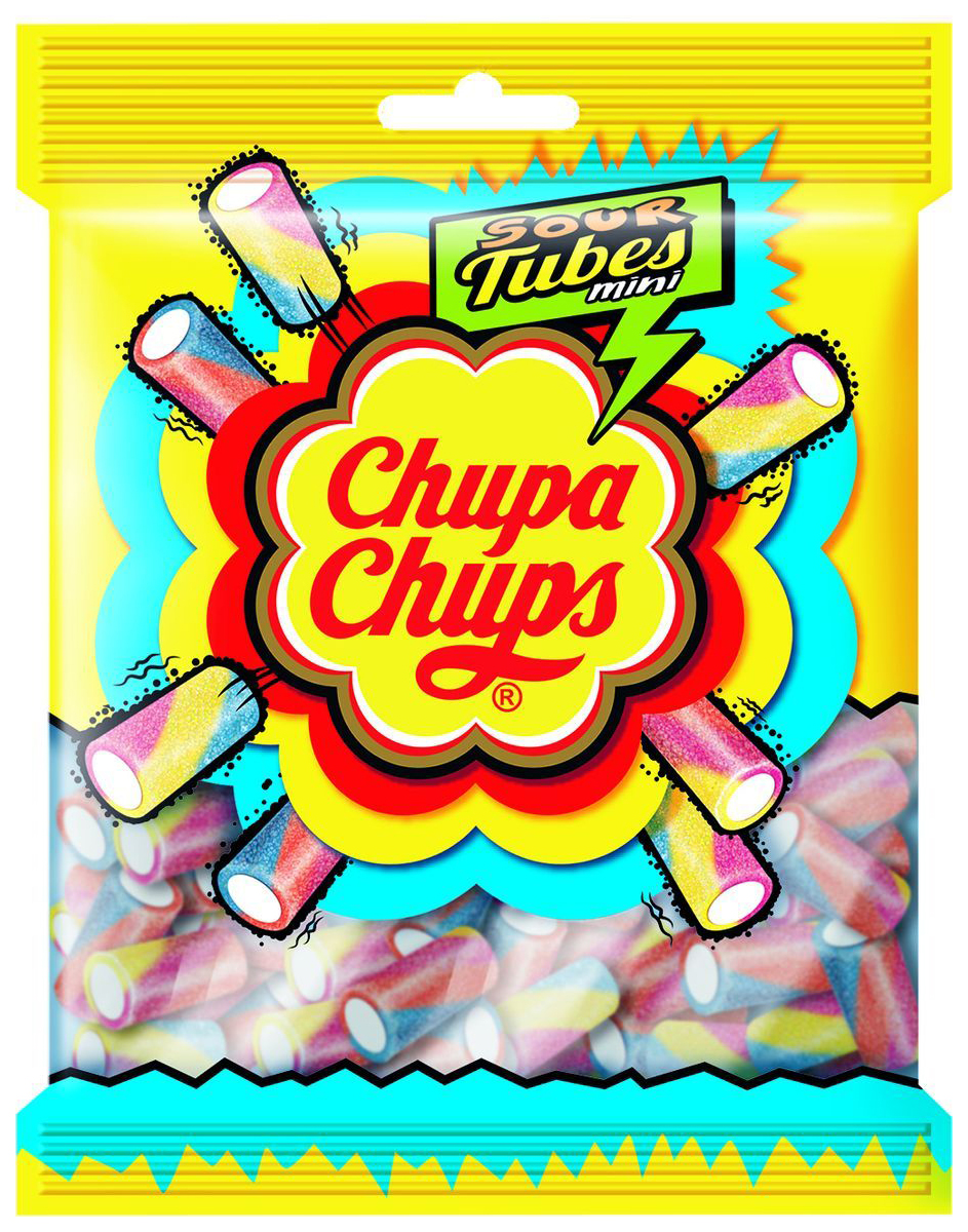 фото Мармелад жевательный chupa chups sour tubes mini с фруктовым вкусом 150 г