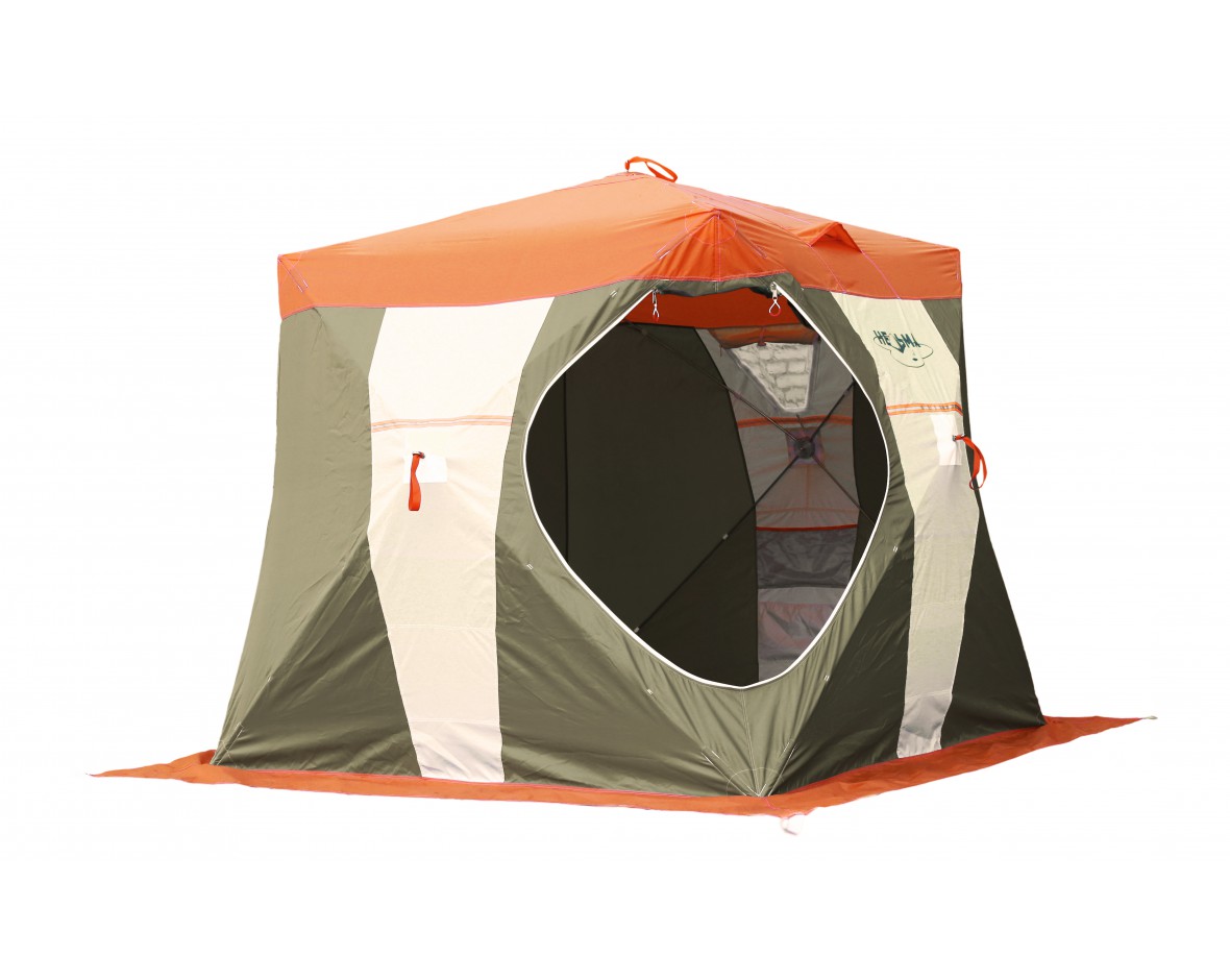 Палатка Митек Нельма Куб, для рыбалки, 2 места, бежевый/зеленый/оранжевый
