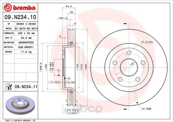 фото Тормозной диск brembo задний для 09n23411