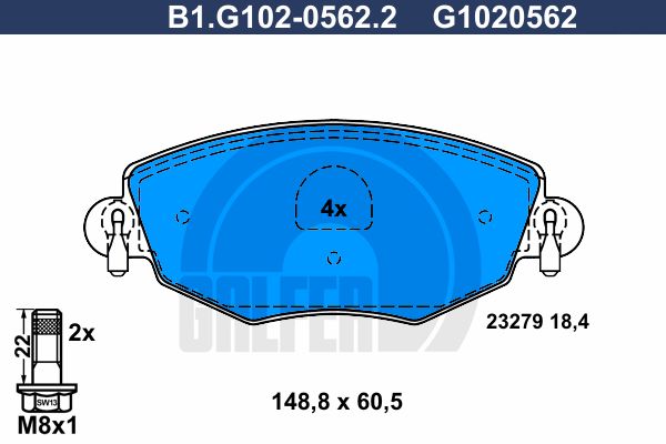 

Комплект тормозных дисковых колодок GALFER B1.G102-0562.2