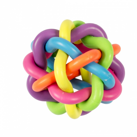 фото Жевательная игрушка для собак duvo+ мяч плетеный каучук, разноцветный, длина 10,5 см