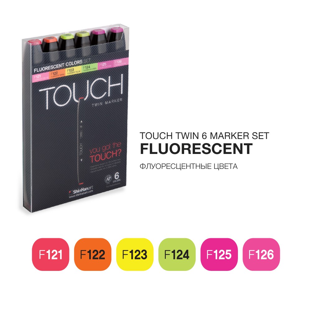 Набор двухсторонних спиртовых маркеров Touch Twin 6шт флуорисцентные а