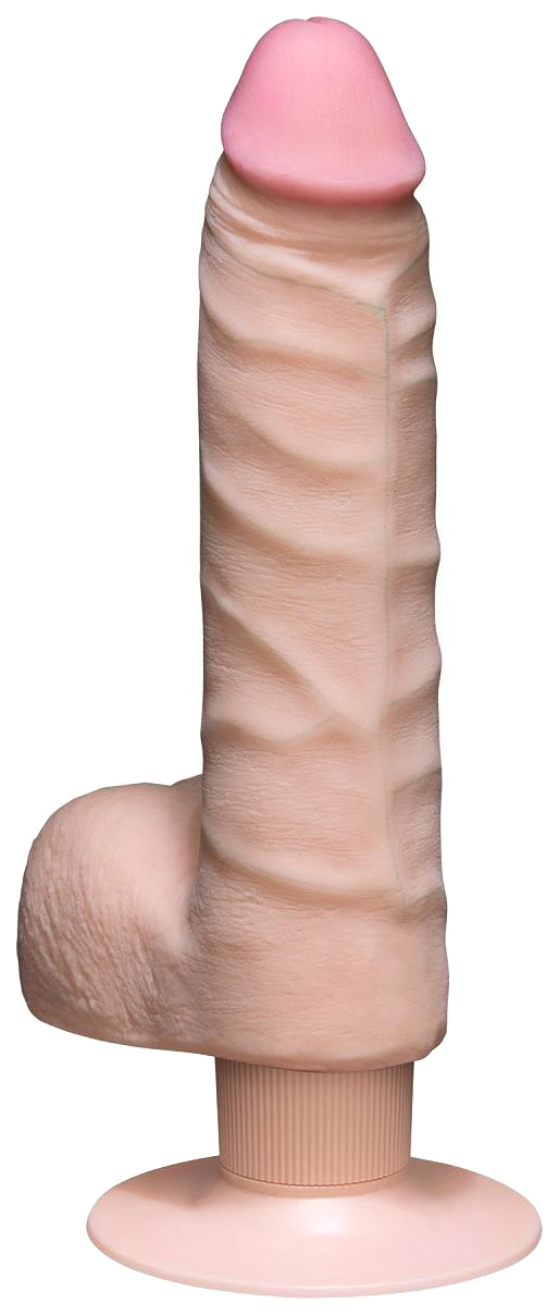 фото Телесный вибромассажер the realistic cock ultraskyn vibrating 7” slim 22,1 см doc johnson