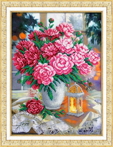 

Вышивка бисером Фонарик и пионы ПТ-Б1311, 28x38 см от