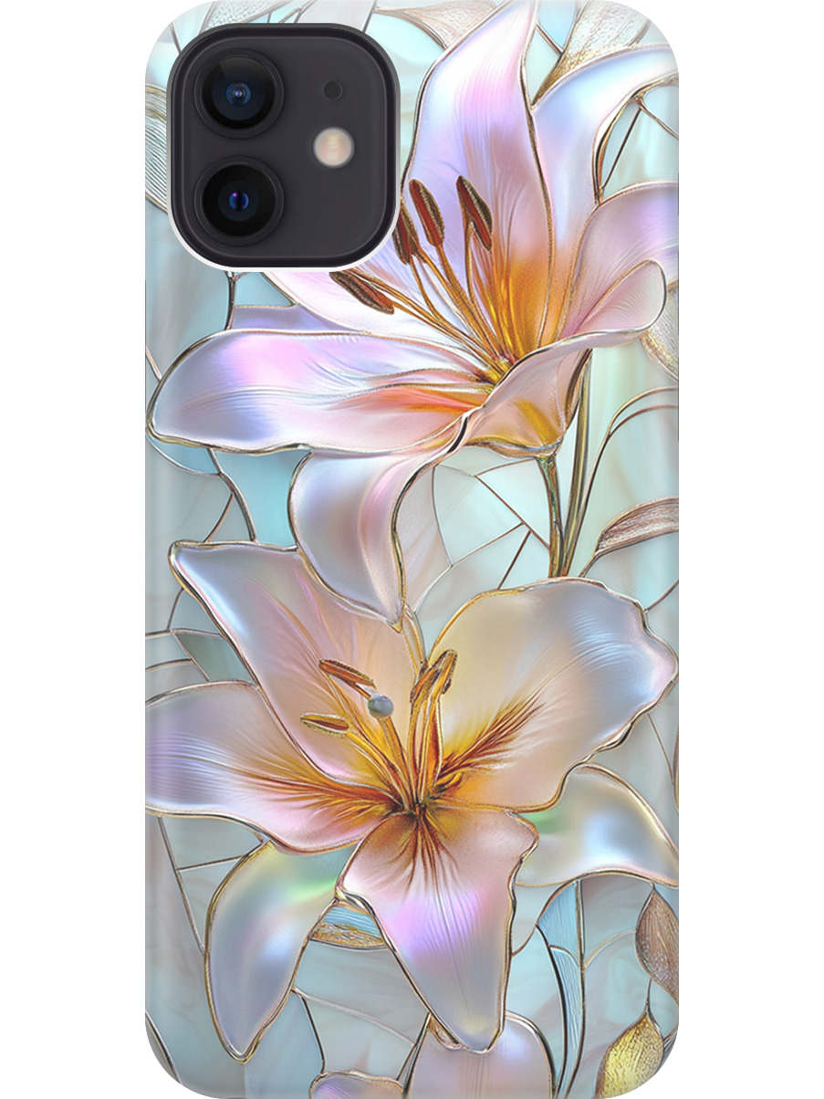 

Силиконовый чехол на Apple iPhone 12 / 12 Pro с принтом "Витраж с лилиями", Прозрачный;белый;голубой;розовый, 723374123