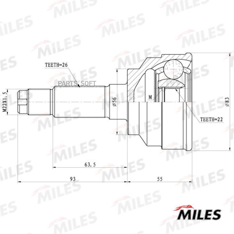 

Шрус Наружный Kia Shuma 1.5/1.6/1.8 96-04 (Gsp 827006) Ga20191 Miles арт. GA20191