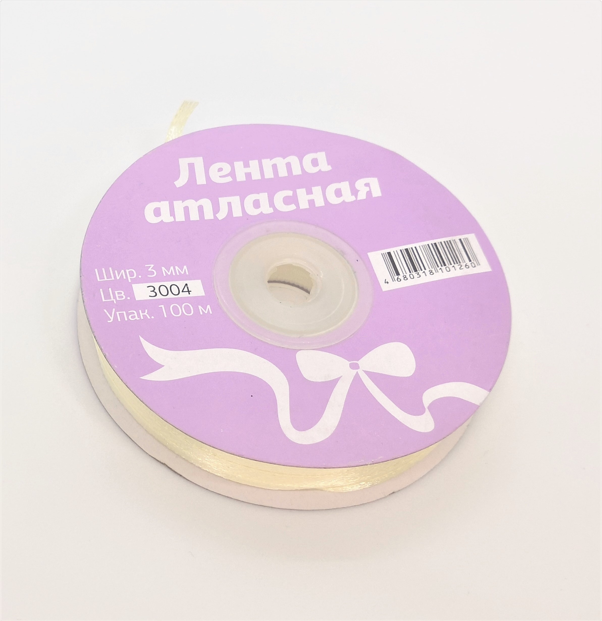 

Лента атласная IDEAL 3мм цв.3004 св. кремовый уп.100 м, Бежевый, лента