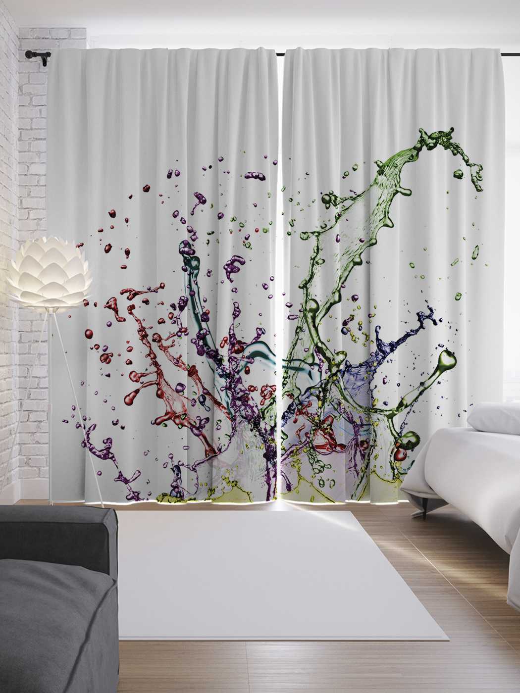 фото Шторы joyarty с фотопечатью "разноцветный всплеск" из сатена, 290х265 см