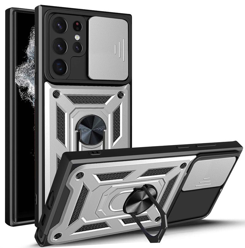Чехол с кольцом Bumper Case для Samsung Galaxy S22 Ultra (серебряный)