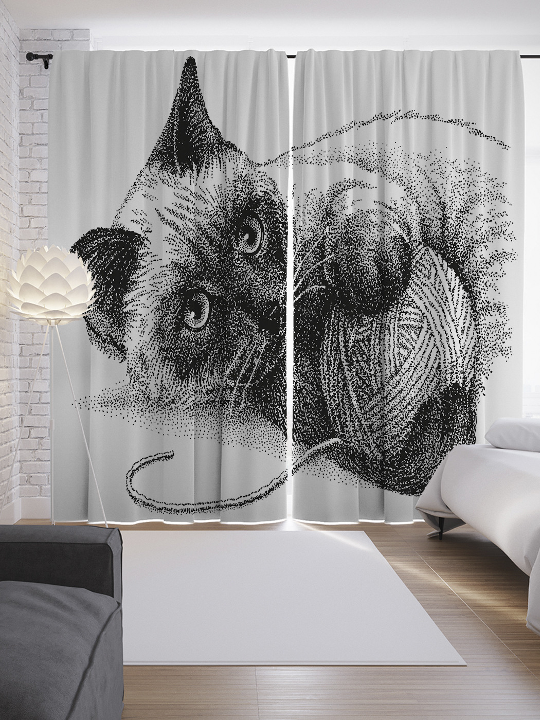 

Шторы JoyArty с фотопечатью "Котик с клубком" из сатена, 290х265 см, Котик с клубком